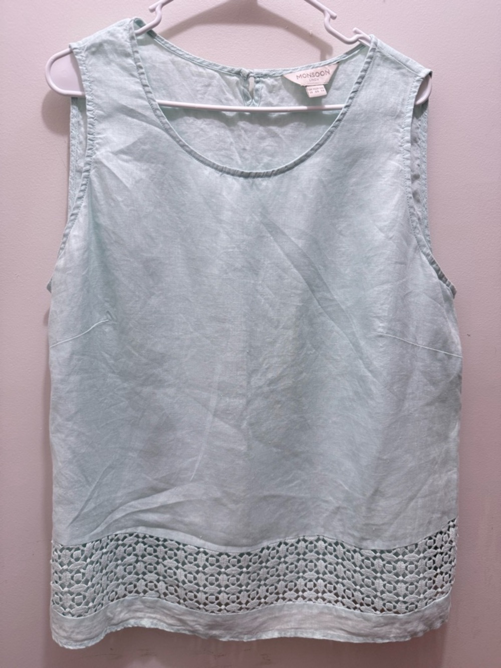Monsoon Mint Lace-Hem Sleeveless Linen Tank